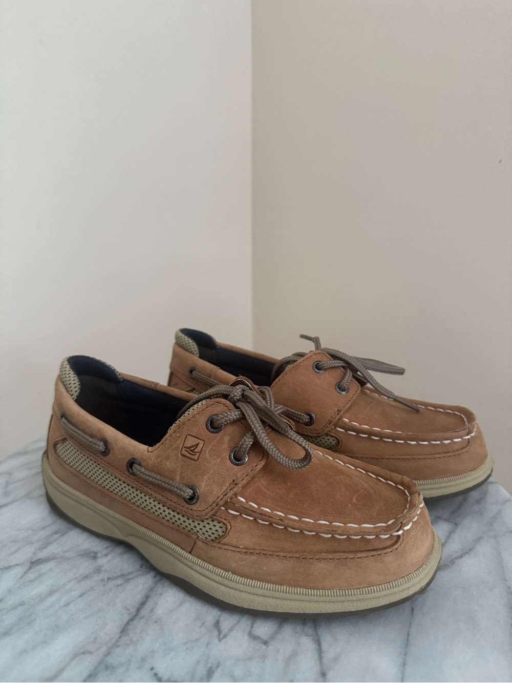 Sperry Top-Sider Lanyard Boat Shoes Boys Size 2.5M Brown Leather Lace-Up
